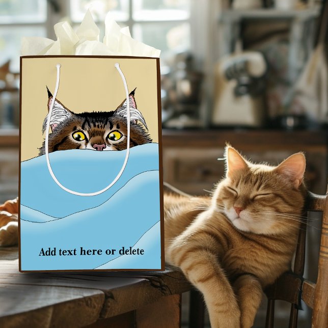 Sacola Para Presentes Média Tabby Cat Peeking Blue Funny (Criador carregado)