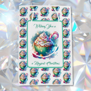 Sacola Para Presentes Média Taça de Natal bonito de Aquarela com Cacau Quente