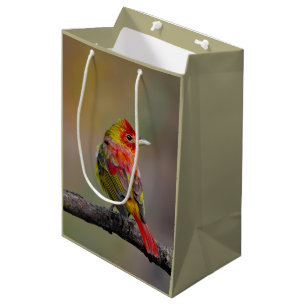 Sacola Para Presentes Média Tanager Escarlate em Muda - Fotografia Original