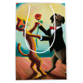 Sacola Para Presentes Média Tango Dançante de Gato e Cão no Dance Club, Arte A