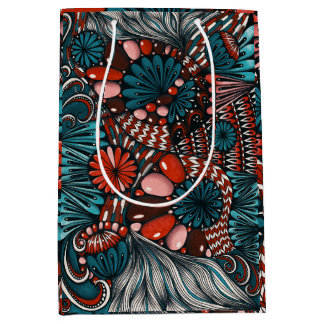 Sacola Para Presentes Média Tapeçaria Zentangle Gif Caprichosa Ornata Turquesa