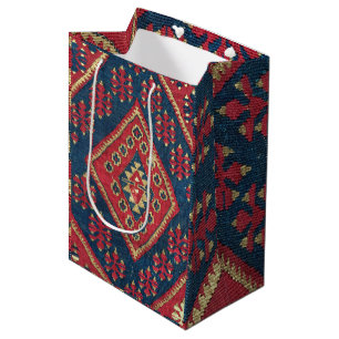 Sacola Para Presentes Média Tapete Kilim Turco Antigo Vermelho Azul