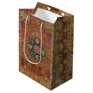 Sacola Para Presentes Média Tapete Persa Asiático Kashan em Ouro Vermelho