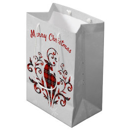 Sacola Para Presentes Média Tartan Xadrez Deer On Snowflake Design