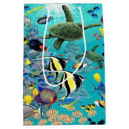 Sacola Para Presentes Média Tartaruga de mar tropical havaiana dos peixes da