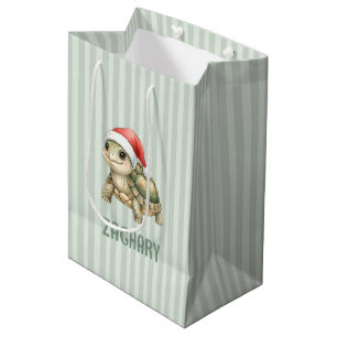 Sacola Para Presentes Média Tartaruga de Natal com Chapéu de Papai Noel em Aqu