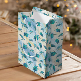 Sacola Para Presentes Média Tartaruga Marinha da Praia de Natal Brilho Faísca