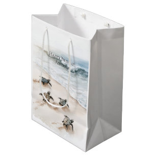 Sacola Para Presentes Média Tartarugas Marinhas da Costa da Praia do Oceano
