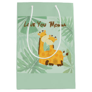 Sacola Para Presentes Média Te Amo Mãe Dois Girafas Dia de as mães