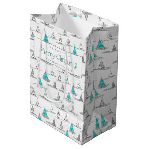 Sacola Para Presentes Média Teal Christmas Tree Pattern#5 ID1009