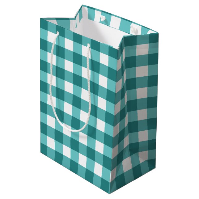 Sacola Para Presentes Média Teal Gingham (Verso inclinado)