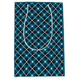 Sacola Para Presentes Média Teal & Navy Geometric Grid Pattern