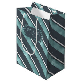 Sacola Para Presentes Média Teal Stripe Natal ID862