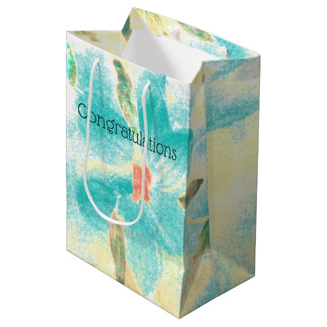 Sacola Para Presentes Média Teal Turquesa e Amarelo (Frente inclinada)