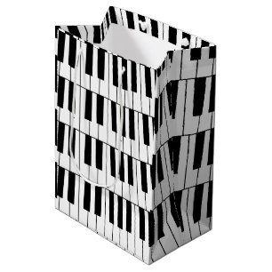 Sacola Para Presentes Média Teclas de Piano Preto e Branco Pianista Músico