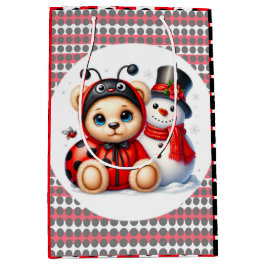 Sacola Para Presentes Média Teddy Bear Ladybug com Chá de fraldas de Snowman
