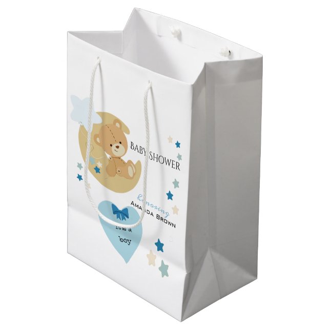 Sacola Para Presentes Média Teddy Bear Love Baby Boy Chá | (Frente inclinada)