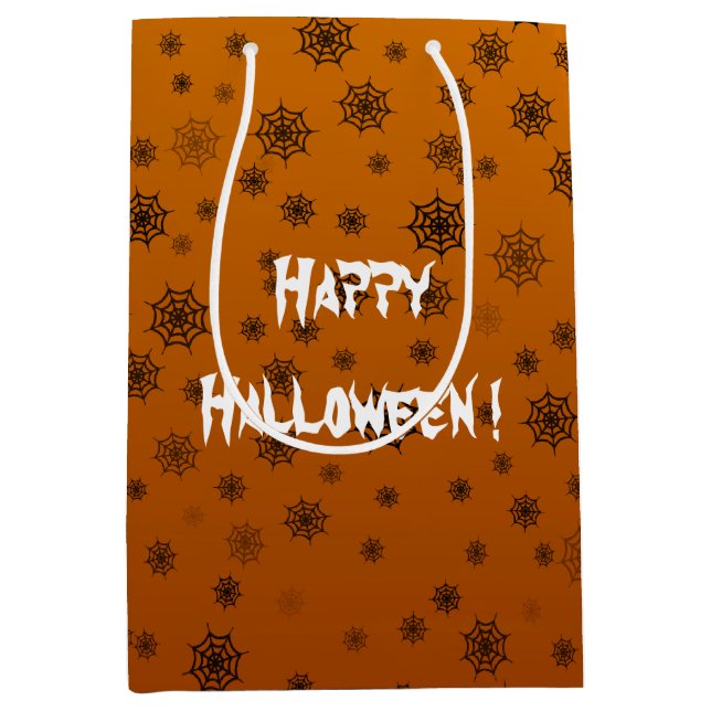 Sacola Para Presentes Média Teia de Aranha de Halloween (Frente)