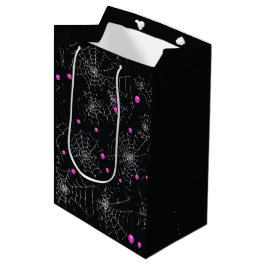 Sacola Para Presentes Média Teias de Aranha e Pontos Modernos Preto Halloween