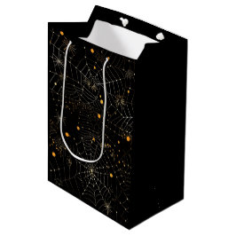 Sacola Para Presentes Média Teias de Aranha e Pontos Modernos Preto Halloween
