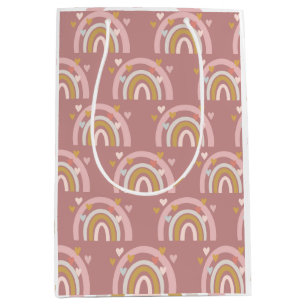 Sacola Para Presentes Média Tema Arco-Íris Corações Rosa