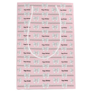 Sacola Para Presentes Média Tema Glam Pink Tiffany Bougie Aniversário Feliz
