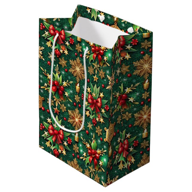 Sacola Para Presentes Média Tema Natal Colorido Padrão Festivo (Frente inclinada)