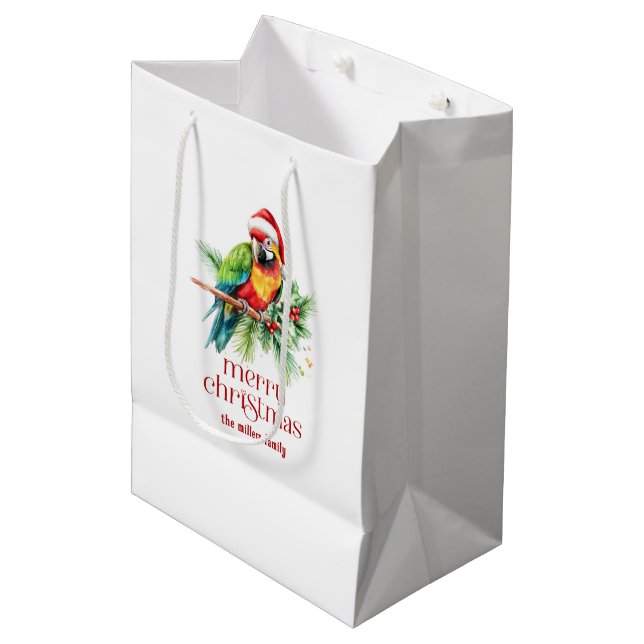 Sacola Para Presentes Média Tema Natal Tropical Retro Texto (Frente inclinada)