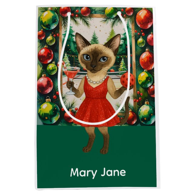 Sacola Para Presentes Média Temo de Natal da Pickleball (Frente)