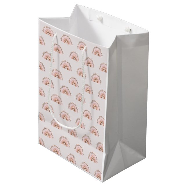 Sacola Para Presentes Média Terracotta Boho Arco-Íris, Papel De Molho Rosa Dus (Frente inclinada)