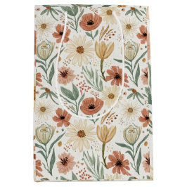 Sacola Para Presentes Média Terracotta Daisy Neutral e Papoila Floral