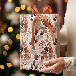 Sacola Para Presentes Média Terracotta e Folhas de Quedas de Borgonha | Boho A