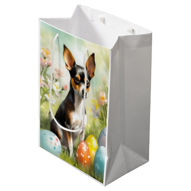 Sacola Para Presentes Média Terrier de Rato com Feriado de Ovos de Páscoa (Frente inclinada)