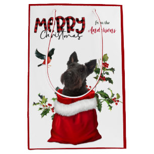 Sacola Para Presentes Média Terrier Dog Natal da Escócia