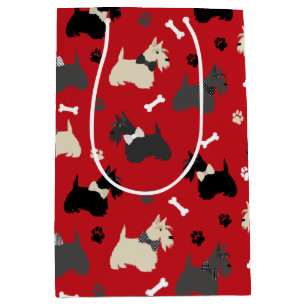 Sacola Para Presentes Média Terrier Paws e Bones Red