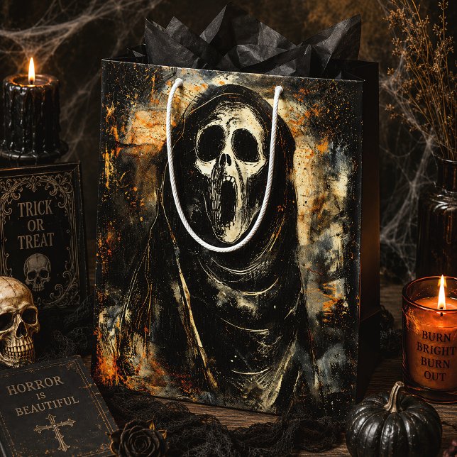 Sacola Para Presentes Média Terror de Caveira Gritante Esqueleto com Capuz Hal (Criador carregado)