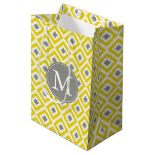 Sacola Para Presentes Média Teste padrão amarelo e cinzento Monogrammed de