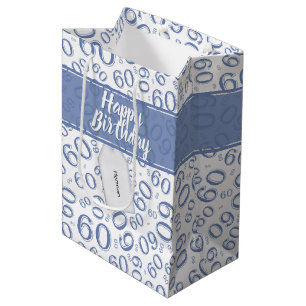 Sacola Para Presentes Média Teste padrão azul e branco do 60th aniversário