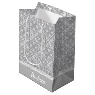 Sacola Para Presentes Média Teste padrão branco e cinzento personalizado