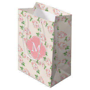 Sacola Para Presentes Média Teste padrão cor-de-rosa dos rosas do vintage