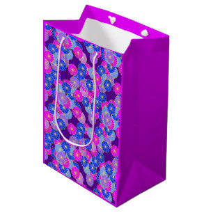 Sacola Para Presentes Média Teste padrão de flor do art deco - violeta, azul 