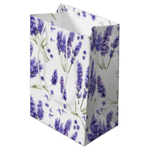 Sacola Para Presentes Média Teste padrão de flores da aguarela da lavanda