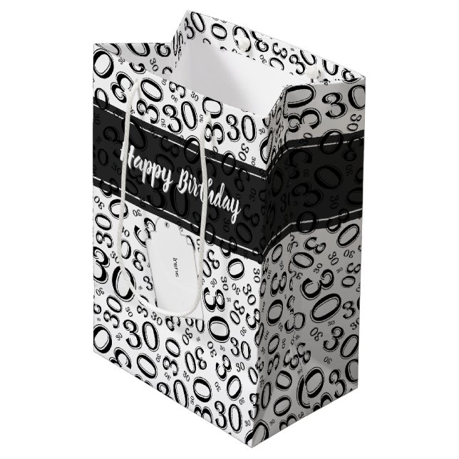 Sacola Para Presentes Média Teste padrão preto e branco do número do (Frente inclinada)