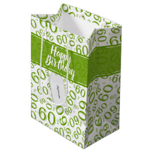 Sacola Para Presentes Média Teste padrão verde e branco do 60th aniversário