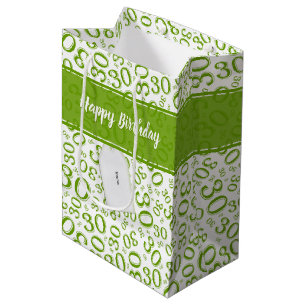 Sacola Para Presentes Média Teste padrão verde e branco do aniversário de 30