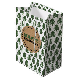 Sacola Para Presentes Média Texto de Árvore de Natal Verde e Branco moderno