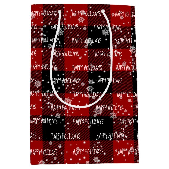 Sacola Para Presentes Média Texto FELIZ DE FERIADOS Em Flocos de Neve (Frente)