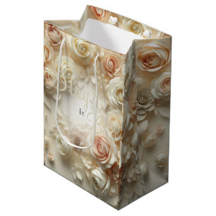 Sacola Para Presentes Média Texto Personalizado Arte Floral Romântica com Rosa
