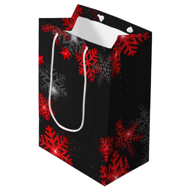 Sacola Para Presentes Média Texto personalizado tema vermelho negro Natal ano  (Frente inclinada)