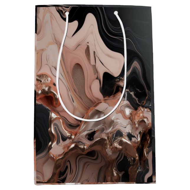 Sacola Para Presentes Média textura Chic Black Marble (Frente)